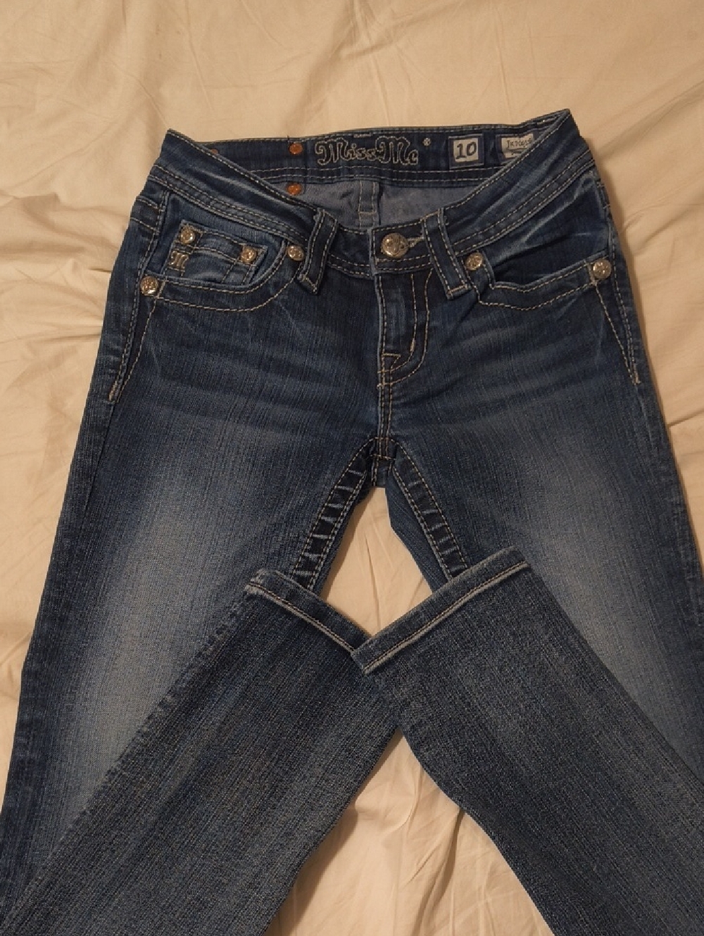 Miss Me Girls Medium Blue Skinny Jeans with Contrast Stitching